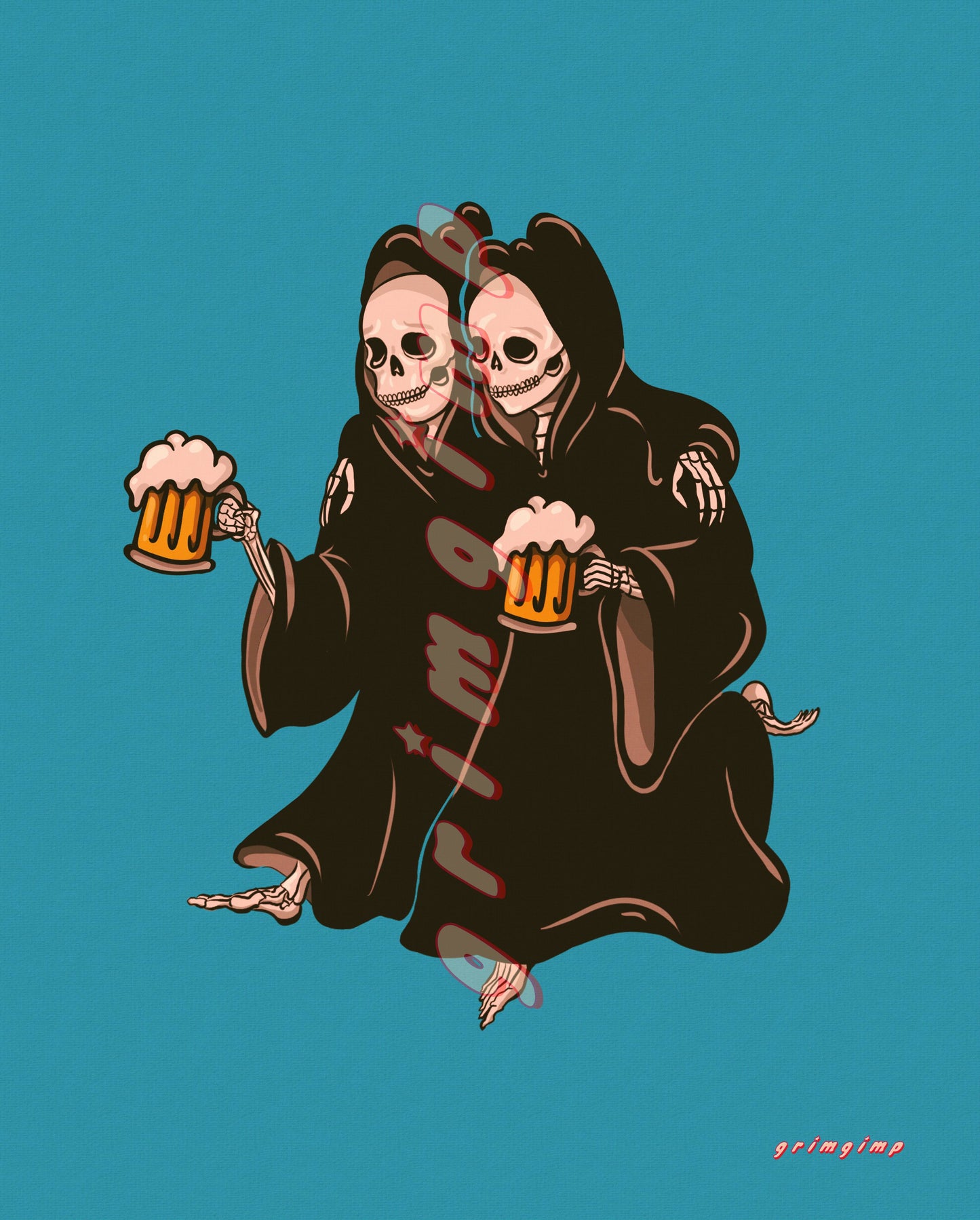Beer Buddies Grim Reapers matte illustration print