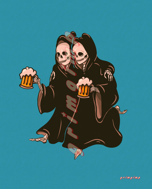 Beer Buddies Grim Reapers matte illustration print